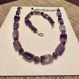 Chevron Amethyst Purple/Lavender Gemstones Necklace Bracelet Set